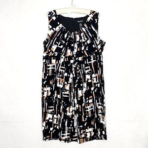 Kathy Roberts Fit & Flare Knit Dress Black Brown Sleeveless Geometric